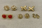 Vintage Earrings Lot Of 5 Monet Napier Trifari All Signed Gold Tone Clip On