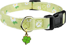 Cotton Handmade Dog Collar Cute and Distinctive Patterns Green Flower with Penda