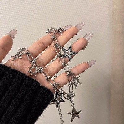 Hollow Star Pendant Necklace Sweet Cool Y2k Clavicle Chain Retro Personality