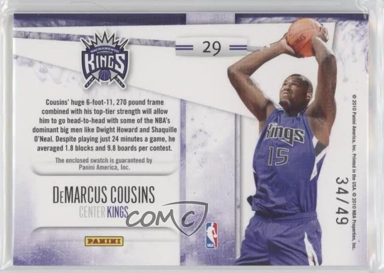 2010 Rookies & Stars Dress for Success Materials Prime /49 DeMarcus Cousins RC - Image 2 of 2