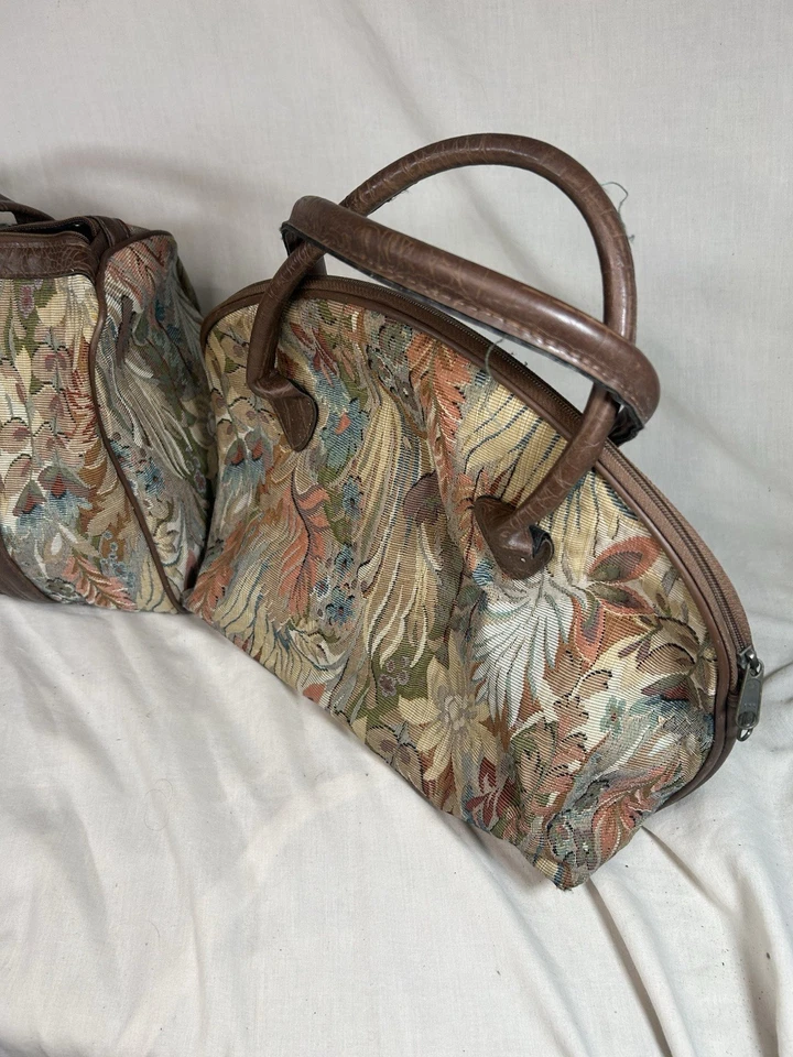 Vintage ST MICHAEL  M&S Floral Tapestry Holdall Travel Weekend 3pc Bag Set - Image 2 of 4