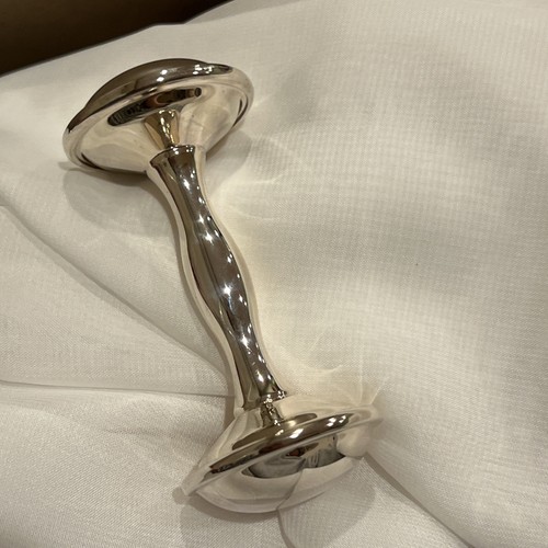 Beautiful Vintage Silver Plate Baby Rattle 4” Barbell Style