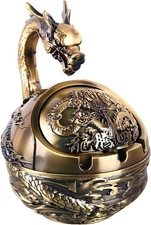 Vintage Ashtray with Lid for Cigarettes,Metal Windproof Smokeless Odorless Ash T