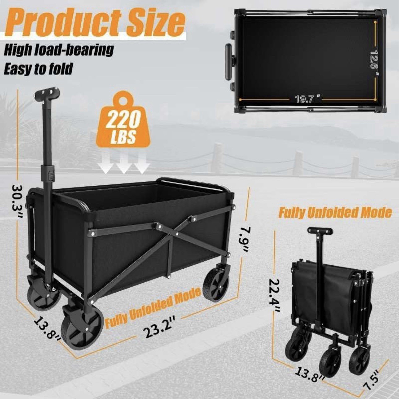 Folding Wagon Cart for Kids, Grocery, Shipping – NEW, Compact (mini), 220 lbs