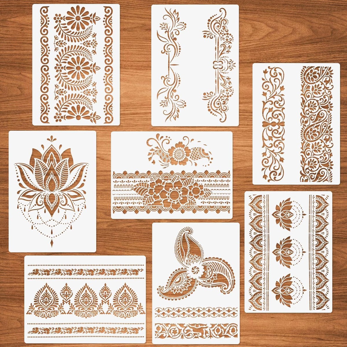 その他 T 8 Piece Flowers Border Stencil Set A4 Eco Friendly Mylar for
