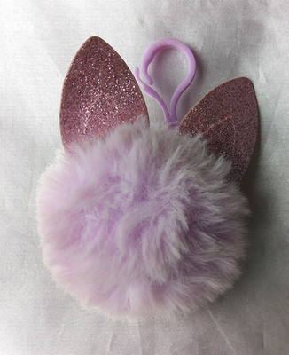 Iscream Glitter Ears Furry Pom-Pom Decorative Purse Backpack Clip