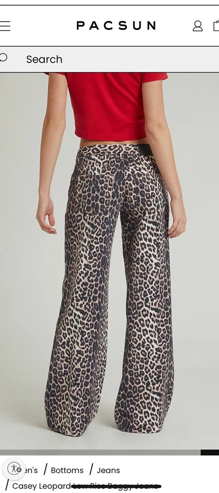 PacSun Casey Leopard Jeans 25 Low Rise Baggy Wide Leg Animal Print Cheetah 32”W