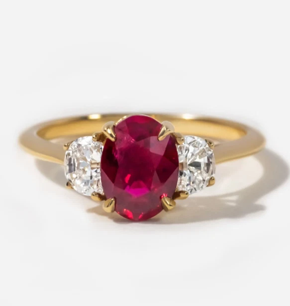2.00 Ct Lab Created Diamond Ruby Gemstone Ring Oval Cut Solid 14K Yellow Gold - Image 4 of 4
