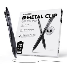 12 Pack Black Gel Pens, Quick Dry Black Ink Pens, 0.5mm Fine Point Retractabl...