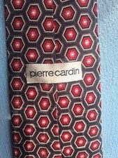 Pierre Cardin Mens Vtg tie 100 Silk Blk Red  Grey Geometric Hexagon Pattern 6