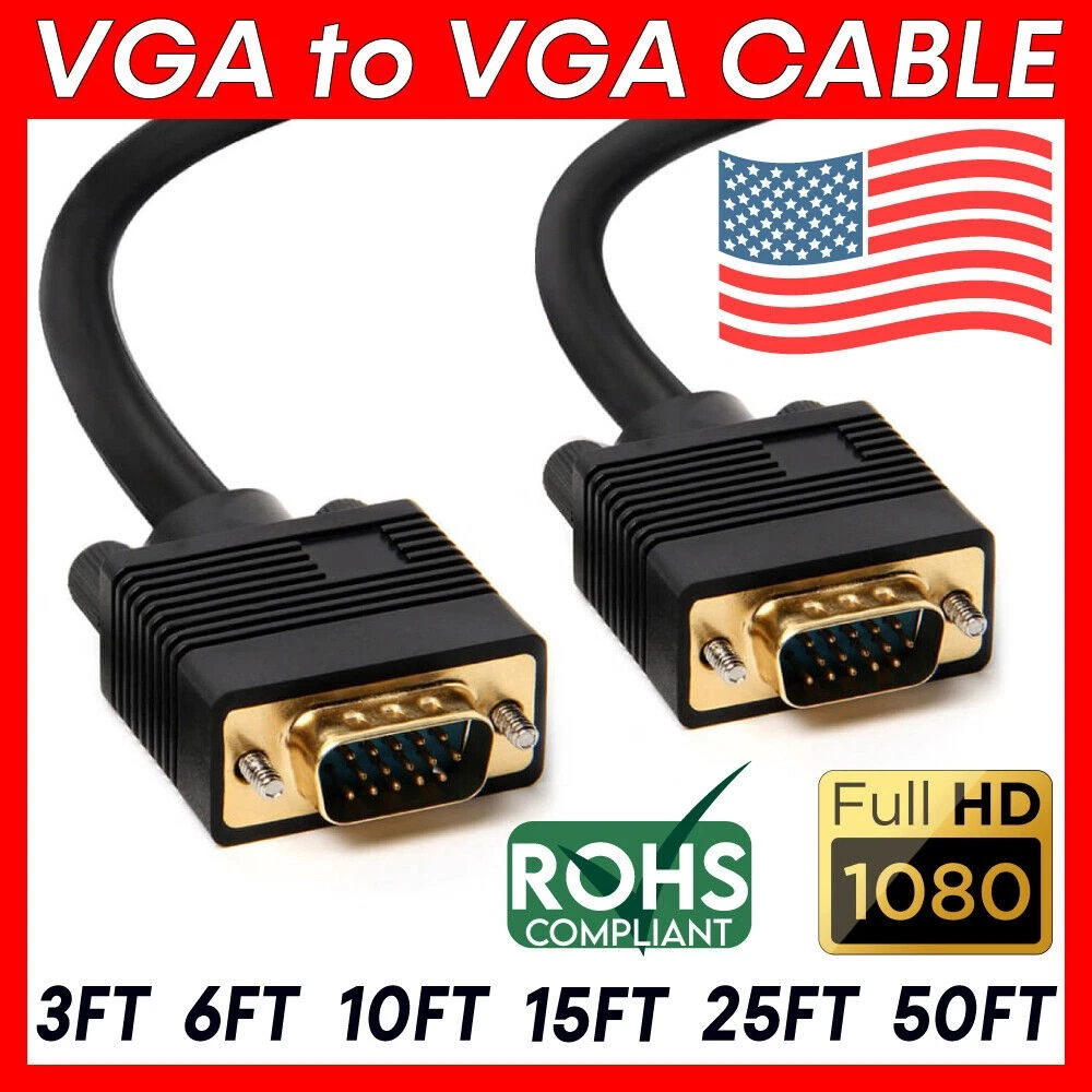 Cavo VGA HD15 6,1 Metri, 1080p, Per PC, Monitor, TV, Proiettore, Nero - 5