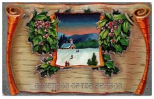 Vintage Postcard Greetings of the Season Winter Church Scene Embossed Christian