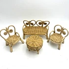 Vintage Rattan Wicker Furniture Barbie Fashion Doll Size 2 Chairs Loveseat Table