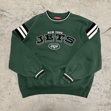 New York Jets Sweatshirt Mens Green Stripe NFL Football Size Large Sports