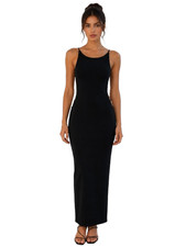 Women's Black Spaghetti Strap Back Lace-Up Long Dress