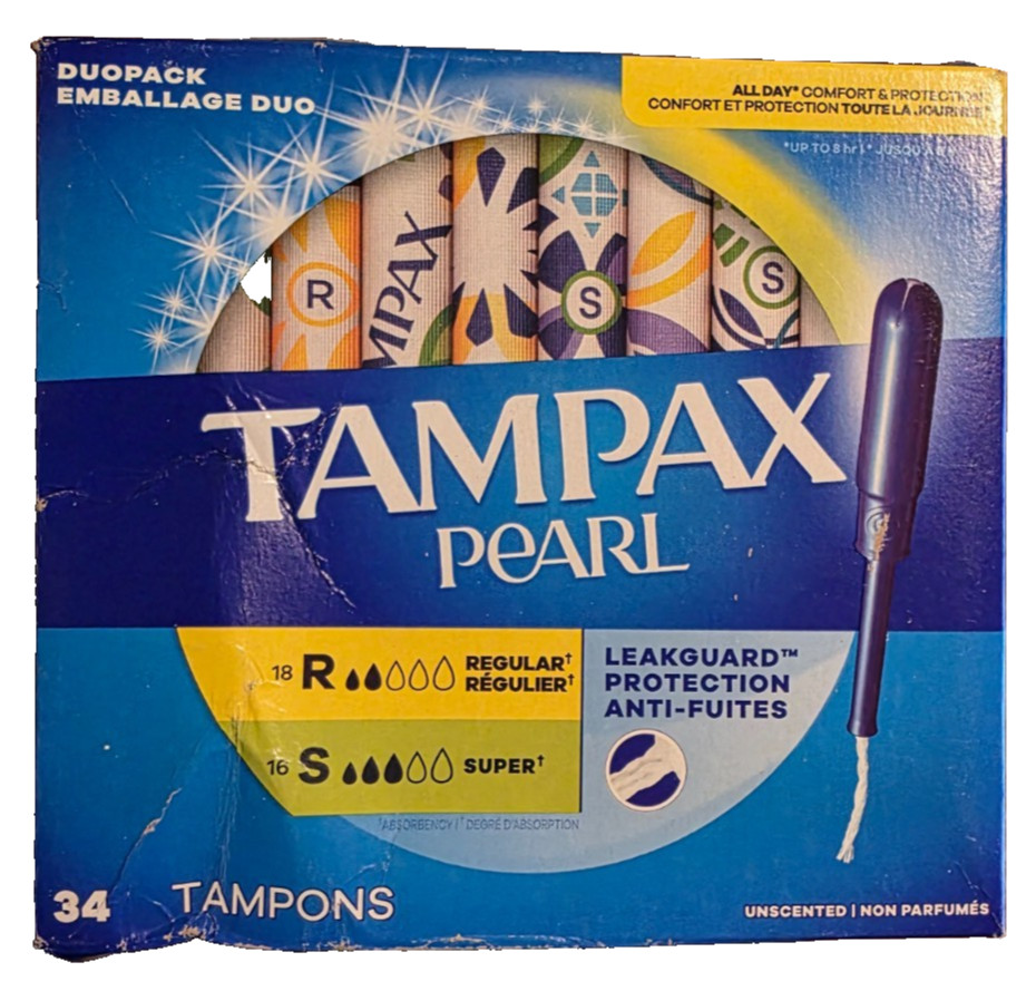 Tampax Pearl Tampons 18-Regular 16-Super Absorbency 34 Tampons x 2 Boxes = 68