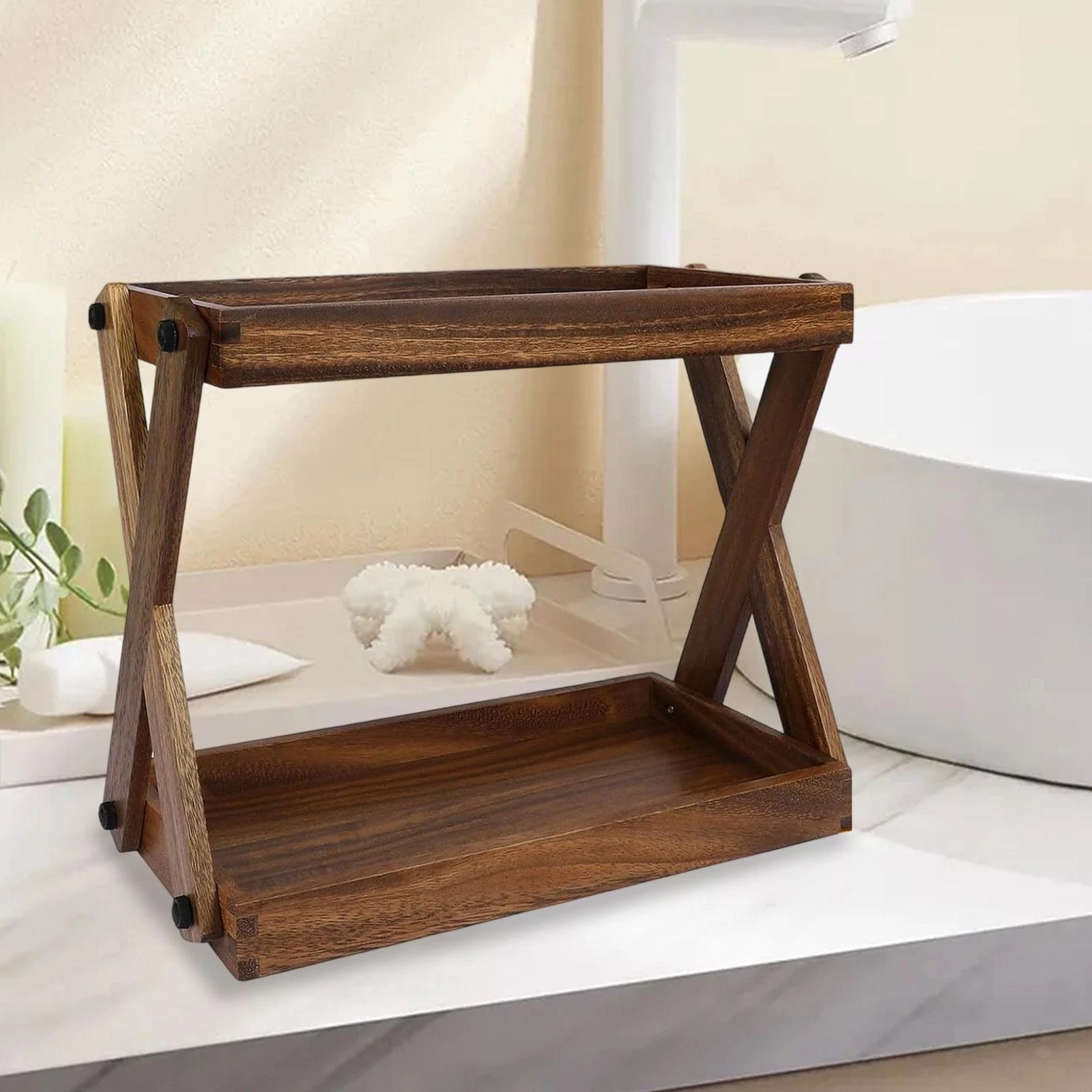 Wood Countertop Shelf 2 Tier Sturdy Rustic Retro Kitchen Rack Wooden Shelf for
Opens in a new window