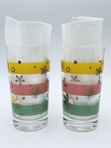 MCM Pink Green Yellow Bands with Gold Atomic Starburst Pitcher & 5 Glasses Set - Picture 17 of 23