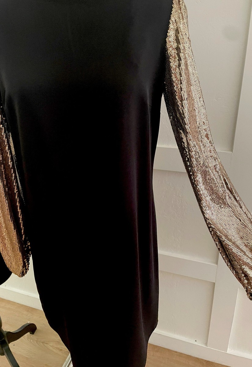 MSK BLACK W/ GOLD OMBRE SEQUIN SHIFT PARTY COCKTAIL DRESS | eBay