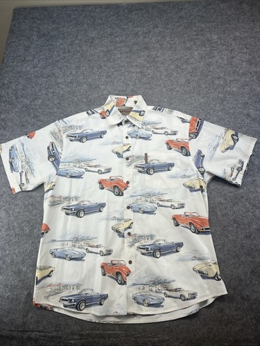 Magellan Men’s Large Vintage Classic Cars All Over Print Button Down Shirt Mint - Picture 3 of 13