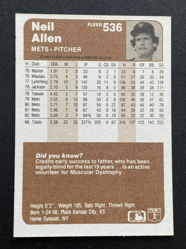(3) Lote de autógrafos firmados Fleer 1981-83 NEIL ALLEN ~ METS de Nueva York - Imagen 7 de 8