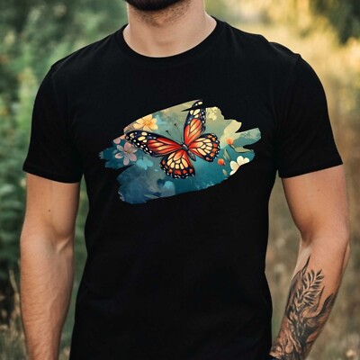 Mens Butterfly Flower Print Cotton T-Shirt Size XS to 5XL