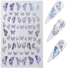 New 3D Laser Butterfly Holographic Silver self Adhesive DIY Nail Art Transers