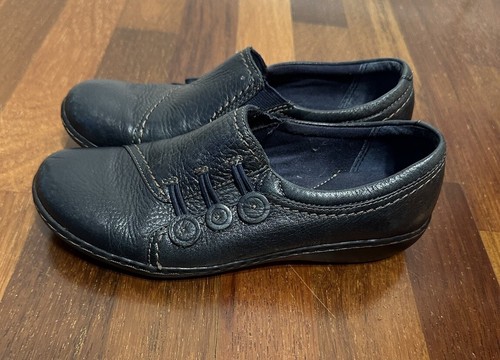 Clarks Collections Women's Navy Blue Leather Slip On Shoes Cushion Size 6.5 M