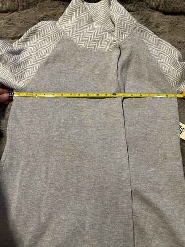 Max Studio Wrap Cardigan Sweater Jacket Herringbone Gray Cozy Women M - Picture 9 of 12