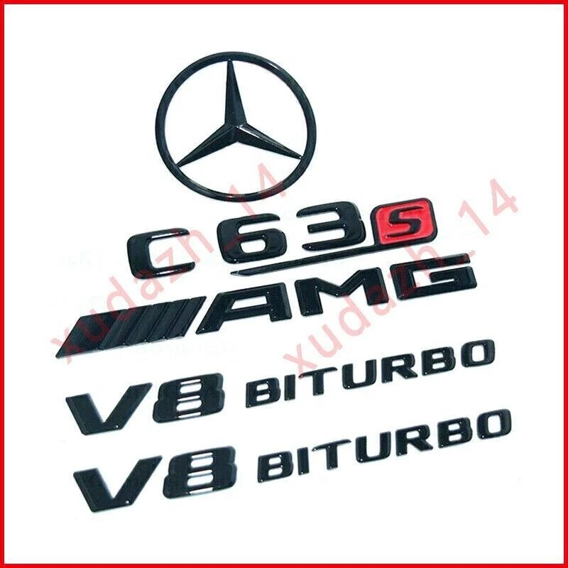 2017+ C63S AMG V8 BITURBO Rear Star Emblem Gloss Black Badge Mercedes Benz W205 - Image 2 of 4