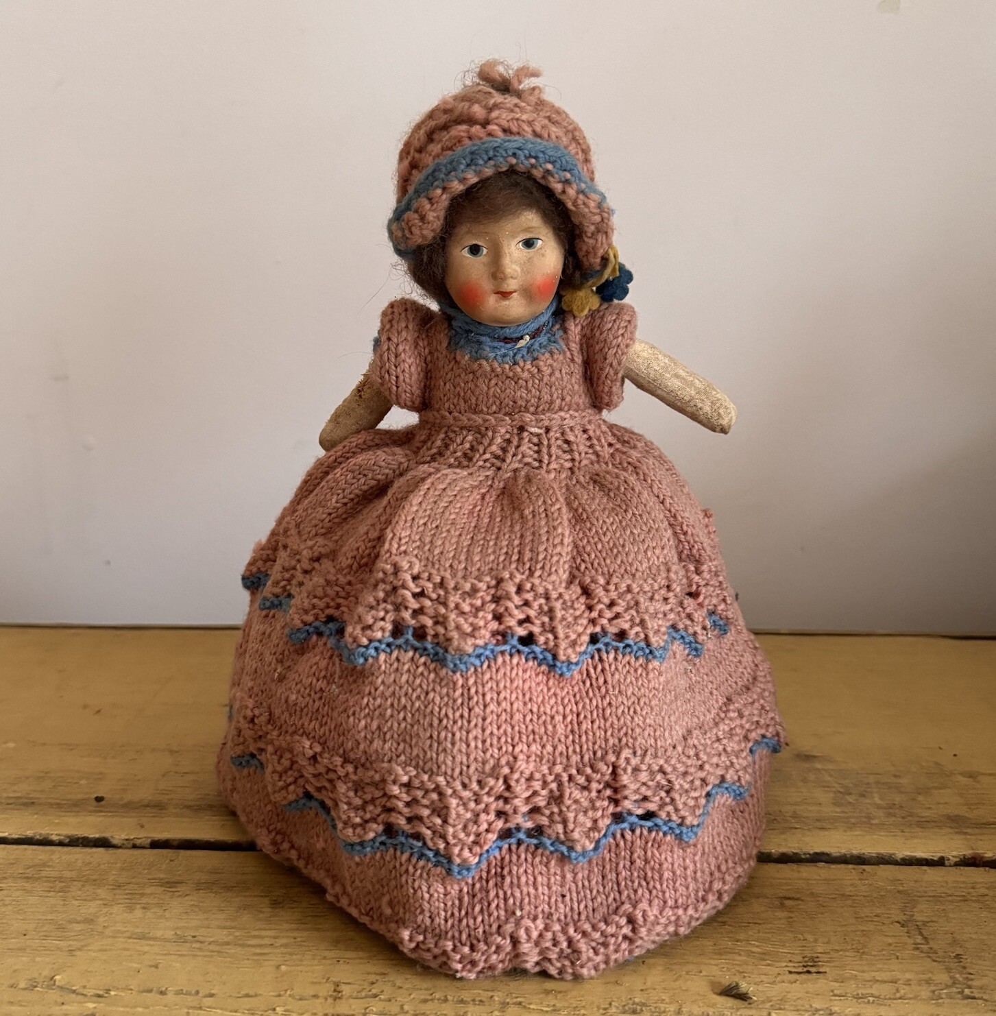 Vintage Doll Tea Cosy Knitted Skirt Composition Head As Found eBay