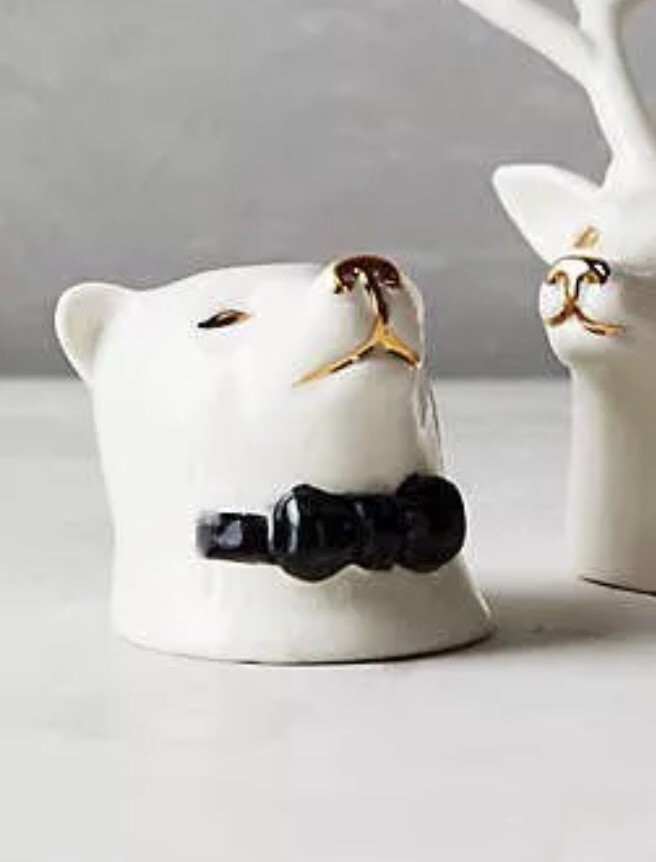 NEW ANTHROPOLOGIE SALT PEPPER SET OF BEARS BLACK TIE TUX