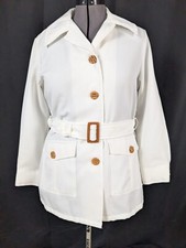 Sears Roebuck Fashions Women's Vintage White Belted Pea Coat Jacket Size Large