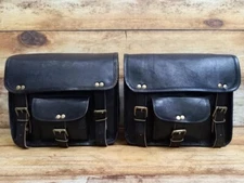 BLack Leather Saddle bags - 2 Side Bag - Leather Bike Bag - Bike Side Bag