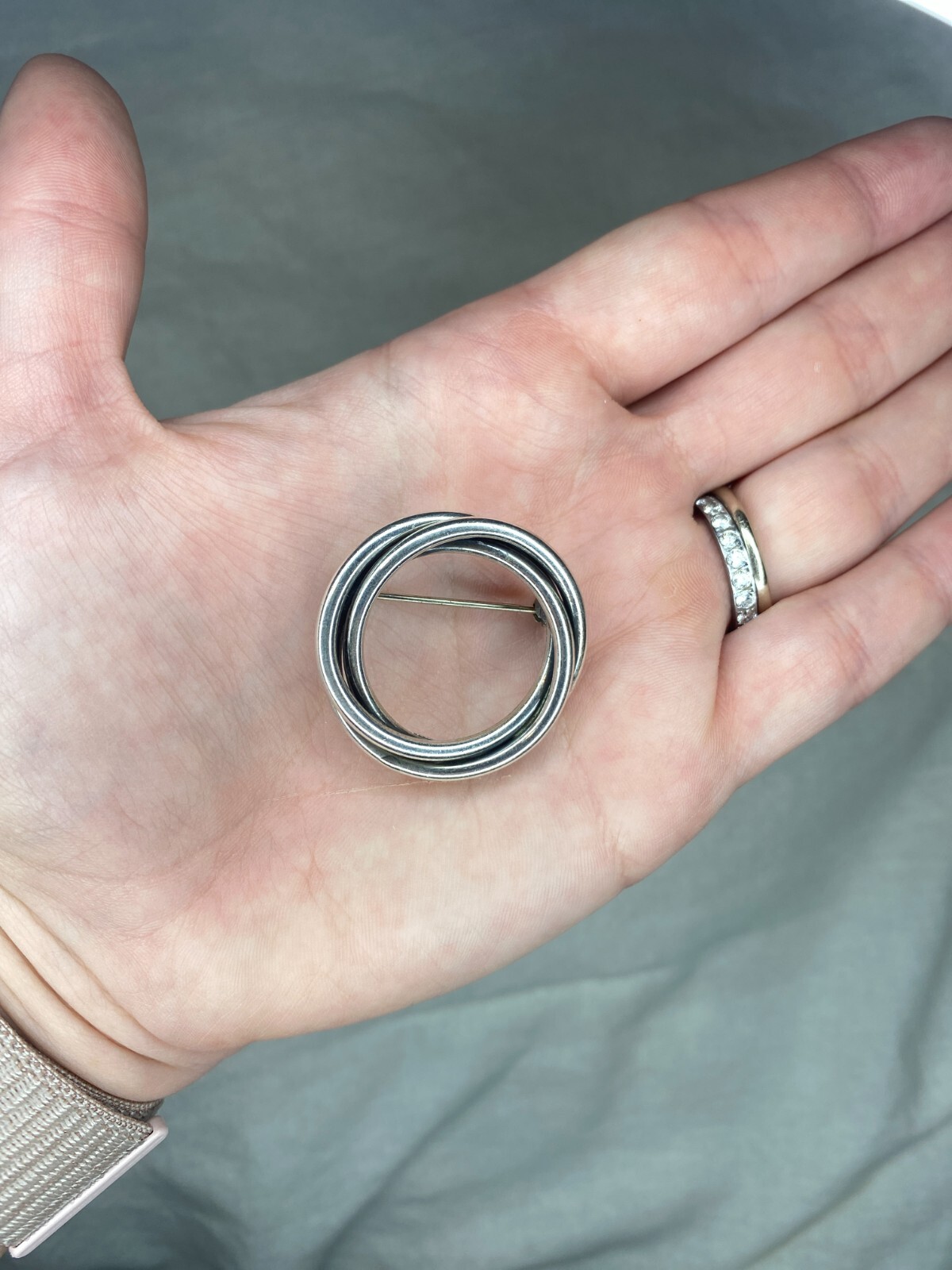 Interlocking Circle Brooch, Sterling Silver, Leng… - image 4