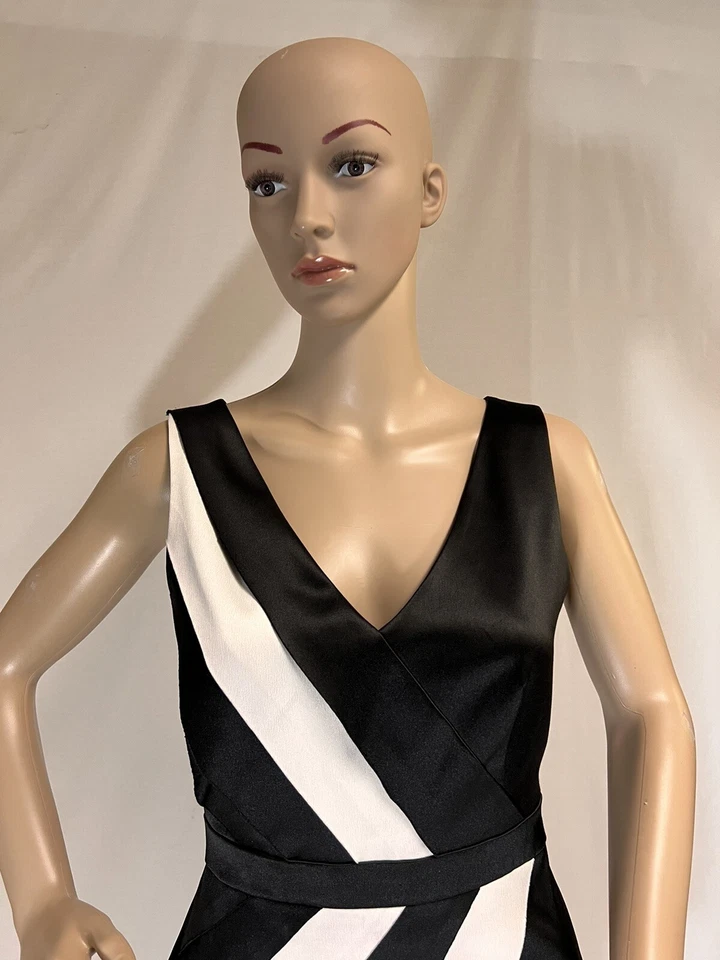 Vestido Max And Cleo, Blanco y Negro, Cuello en V, Vestido Formal Sin Mangas, Talla 2 Foto 2 de 4