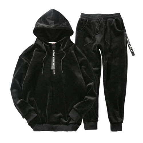 Mens Jogger Tracksuit 2 Piece Casual Pants Sweater Sweatsuit Hoodie Velvet Set - Picture 1 of 10