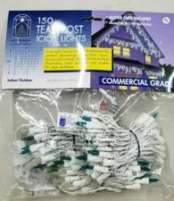 Teal Frost Icicle Lights - Bethlehem 150 Teal, White Frost & Clear Lights 728435