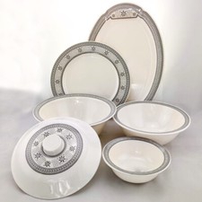 Floral Melamine White Plates Bowls Lids Set 100% Double Glazed