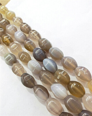 28Pcs/Strand 14x10mm Natural Gray Agate  Oval Six Angle Rice Beads 15.5'' EE1010