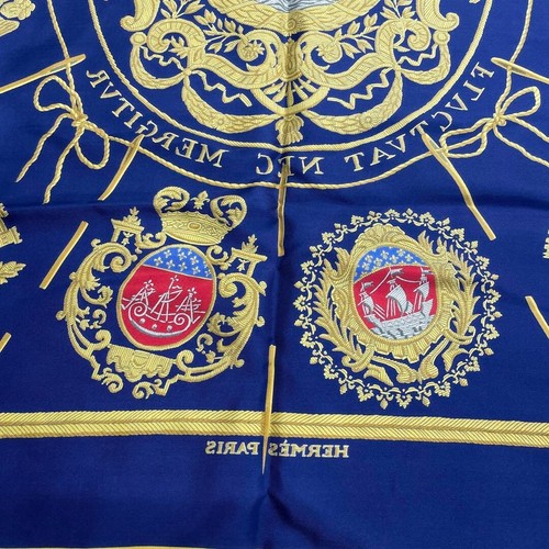 Sciarpa HERMES Carre 90 seta 100% autentica Francia blu multicolore vintage con scatola - Foto 12 di 20