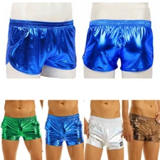 Men Shiny Metallic Low Rise Hot Pants Shorts Underpants Trunks Swimsuit Clubwear