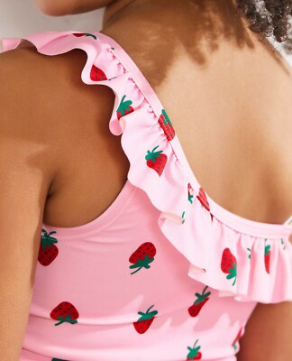 Hanna Andersson Pink One Shoulder Ruffle Tankini Swimsuit size 85 cm 2T  NWT