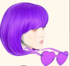 NEW Neon Purple Bob Wig with Bangs  Party Heart Sunglasses Halloween Costume