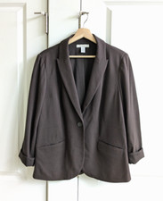 Chicos Blazer Women Size 2 L / 12 Brown Stretch Ponte Knit Jacket Office Wear