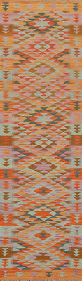 Geometric Reversible Kelim Kilim Runner Rugs Flatweave Tribal Wool Carpet 3x12