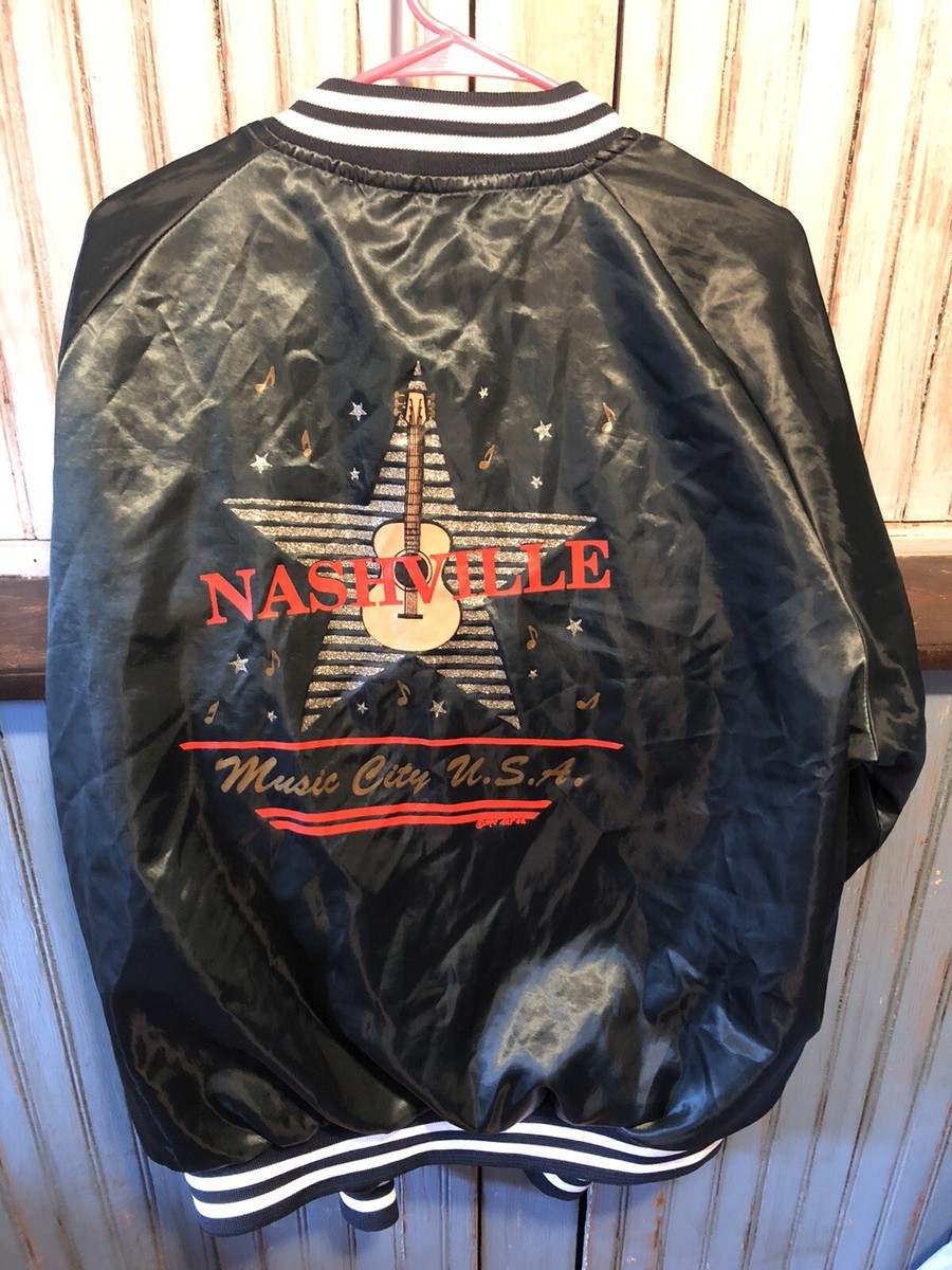 70s ビンテージ アメリカ製 USA製 MADE IN USA Vintage Music City USA Jacket Size XL Black Satin Nashville
