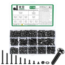 M3 M4 Flat Head Phillips Screws Bolts & Hex Nuts Assortment Kit（Black 4-20 mm)
