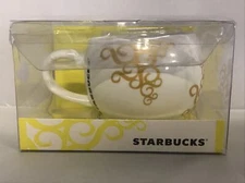 Starbucks 14 fl. oz. Coffee/Tea Mug White with Gold Damask Pattern, NEW