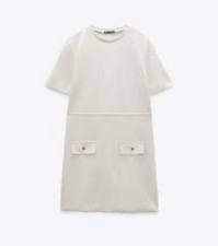 Zara faux suede short sleeve shiftdress tan color gold button flap pockets L